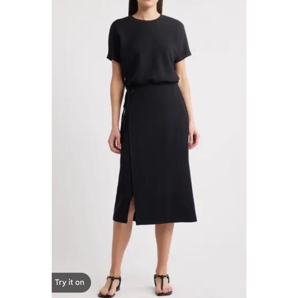 SPANX AirEssentials Tie Waist Midi Dress in Black Size L NEW